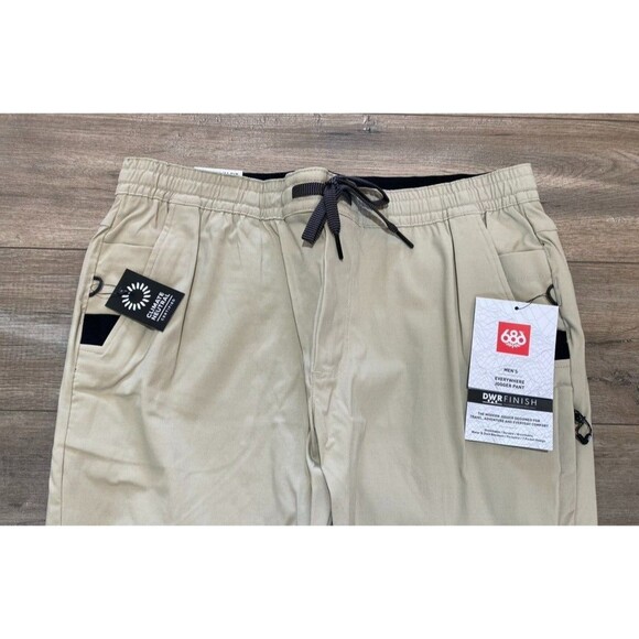686 Everywhere Pant Mens L Stretch Beige Slim Jogger Zipper Pockets Drawstring - Picture 2 of 9
